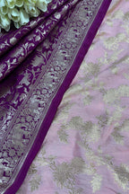 Stunning Pink Banarasi Handloom Pure Silk Suit With Purple Banarasi Silk Shikargah Dupatta - Luxurion World