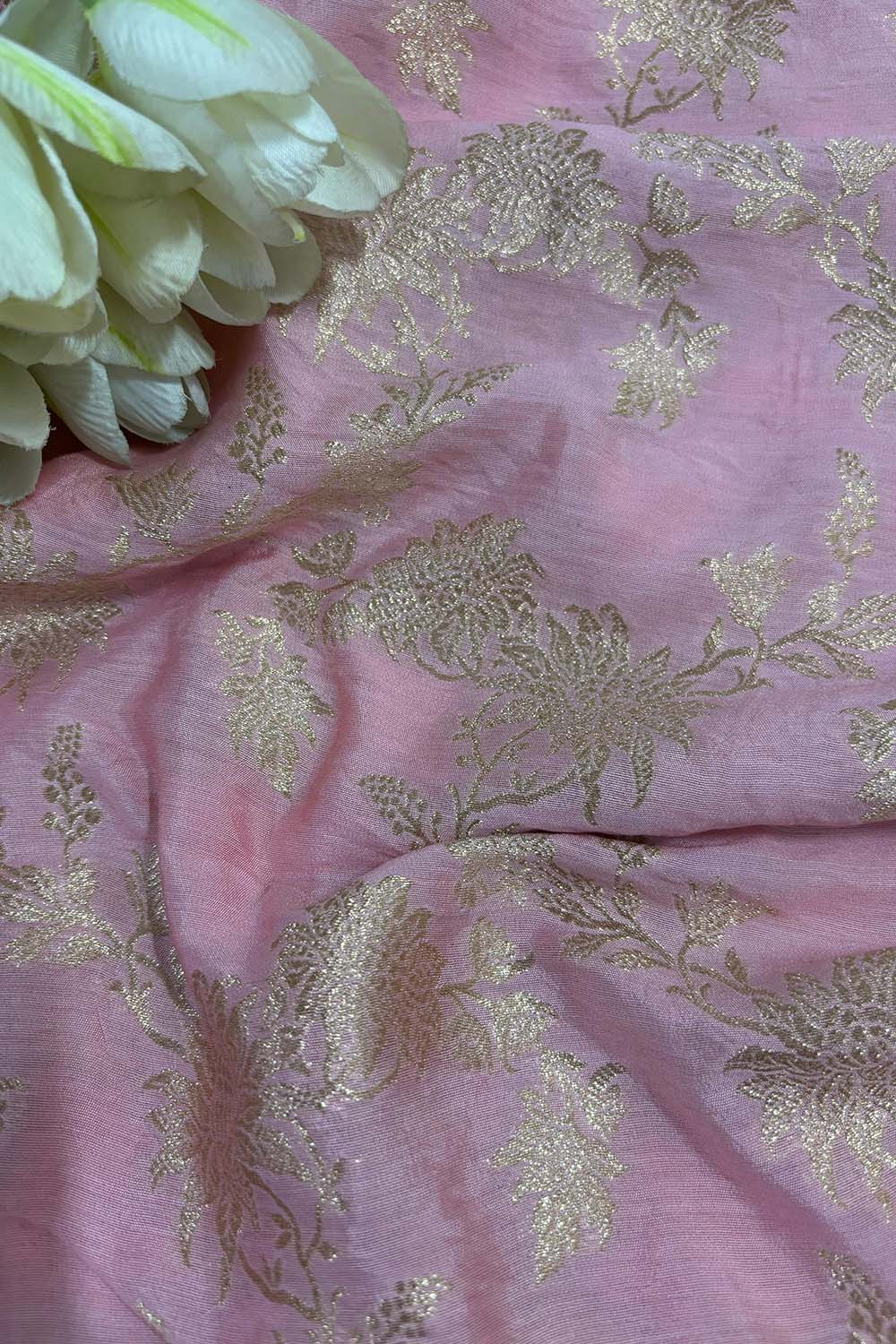 Stunning Pink Banarasi Handloom Pure Silk Suit With Purple Banarasi Silk Shikargah Dupatta - Luxurion World