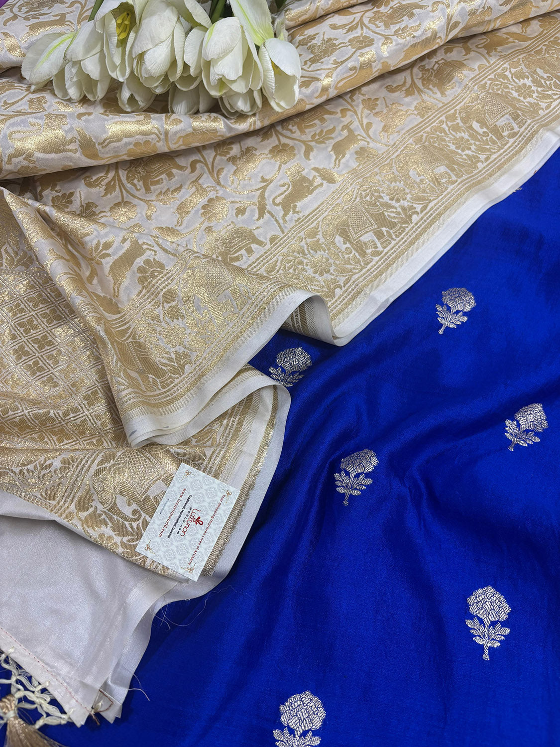 Elegant Blue Banarasi Handloom Chiniya Silk Suit With Pastel Banarasi Silk Shikargah Dupatta - Luxurion World