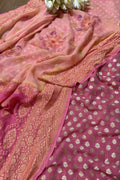 Pink Banarasi Pure Georgette Suit With Peach Banarasi Handloom Pure Georgette Brush Dye Dupatta - Luxurion World