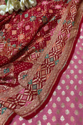 Stunning Pink Banarasi Georgette Suit with Red Bandhani Dupatta - Luxurion World