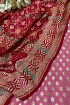 Stunning Pink Banarasi Georgette Suit with Red Bandhani Dupatta - Luxurion World