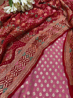 Stunning Pink Banarasi Georgette Suit with Red Bandhani Dupatta - Luxurion World