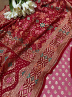 Stunning Pink Banarasi Georgette Suit with Red Bandhani Dupatta - Luxurion World