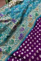 Elegant Purple Banarasi Pure Georgette Suit With Blue Banarasi Bandhani Pure Georgette Meenakari Dupatta - Luxurion World