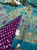 Elegant Purple Banarasi Pure Georgette Suit With Blue Banarasi Bandhani Pure Georgette Meenakari Dupatta - Luxurion World
