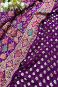Elegant Purple Banarasi Pure Georgette Suit With Purple Banarasi Bandhani Pure Georgette Meenakari Dupatta - Luxurion World