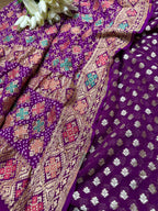 Elegant Purple Banarasi Pure Georgette Suit With Purple Banarasi Bandhani Pure Georgette Meenakari Dupatta - Luxurion World