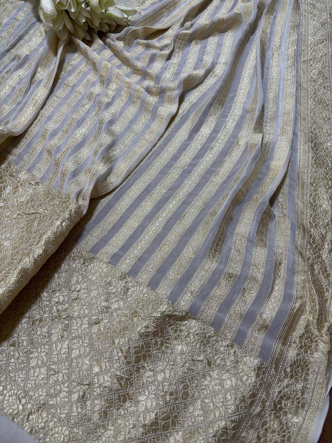 Dyeable Banarasi Pure Georgette Suit With Dyeable Banarasi Handloom Pure Georgette Stripes Design Dupatta - Luxurion World