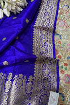 Stunning Multicolor Banarasi Pure Silk Suit With Purplish Blue Handloom Banarasi Pure Katan Silk Dupatta - Luxurion World