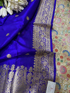 Stunning Multicolor Banarasi Pure Silk Suit With Purplish Blue Handloom Banarasi Pure Katan Silk Dupatta - Luxurion World