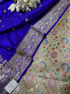 Stunning Multicolor Banarasi Pure Silk Suit With Purplish Blue Handloom Banarasi Pure Katan Silk Dupatta - Luxurion World