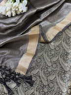 Black Banarasi Silk Soft Brocade Flower Design Suit With Pastel Banarasi Plain Tissue Dupatta - Luxurion World