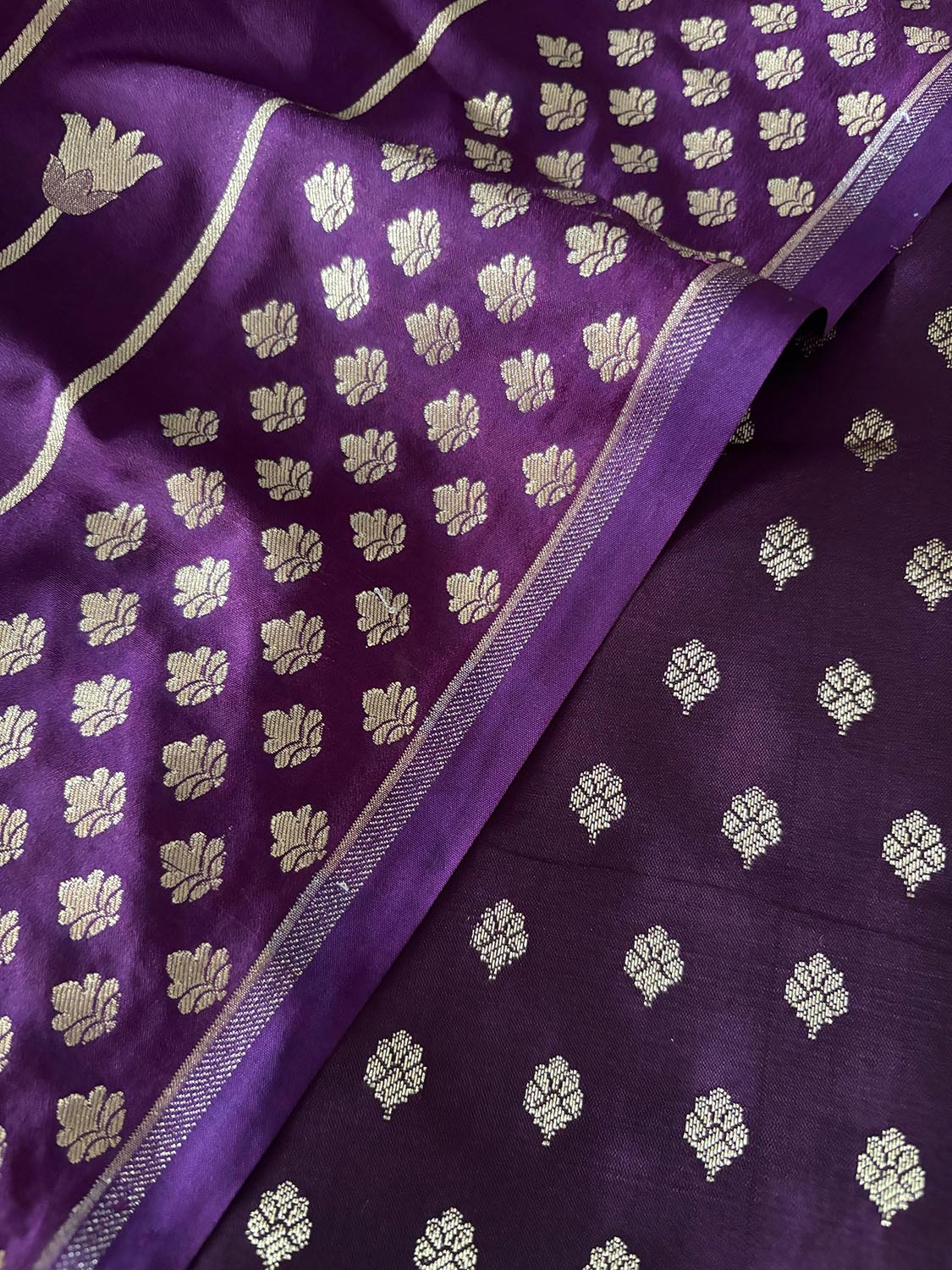 Elegant Purple Banarasi Silk Small Booti Design Suit With Purple Banarasi Silk Dupatta - Luxurion World
