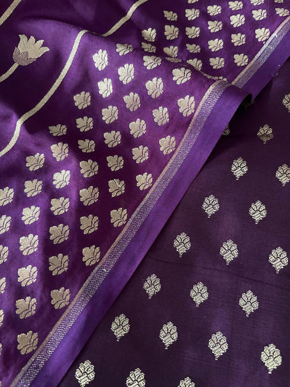 Elegant Purple Banarasi Silk Small Booti Design Suit With Purple Banarasi Silk Dupatta - Luxurion World