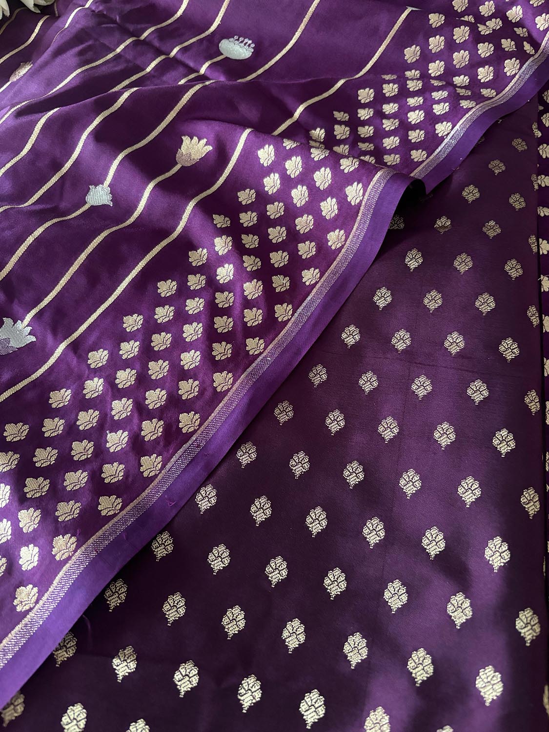 Elegant Purple Banarasi Silk Small Booti Design Suit With Purple Banarasi Silk Dupatta - Luxurion World