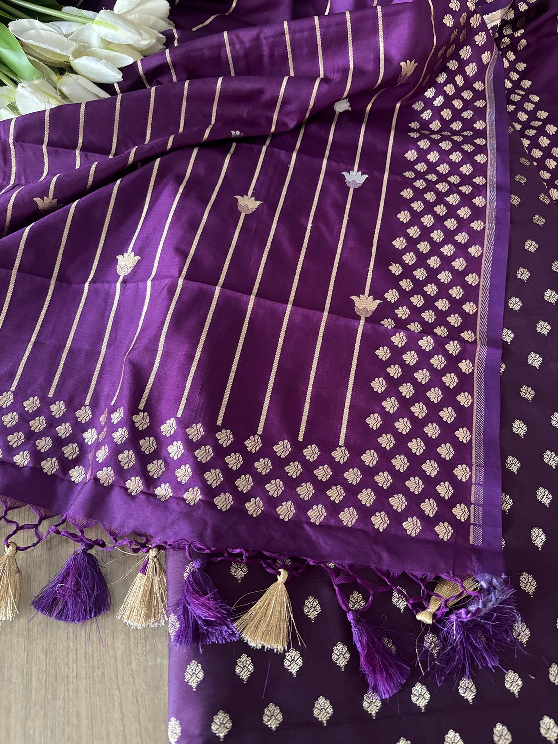 Elegant Purple Banarasi Silk Small Booti Design Suit With Purple Banarasi Silk Dupatta - Luxurion World