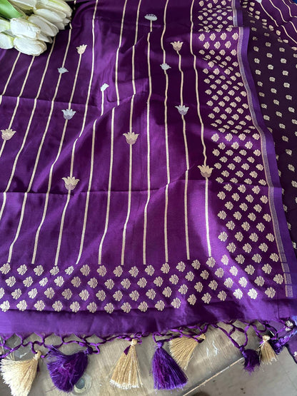 Elegant Purple Banarasi Silk Small Booti Design Suit With Purple Banarasi Silk Dupatta - Luxurion World