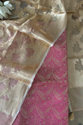 Pink Banarasi Silk Soft Brocade Flower Design Suit With Dyeable Banarasi Handloom Pure Tissue Silk Flower Design Dupatta - Luxurion World