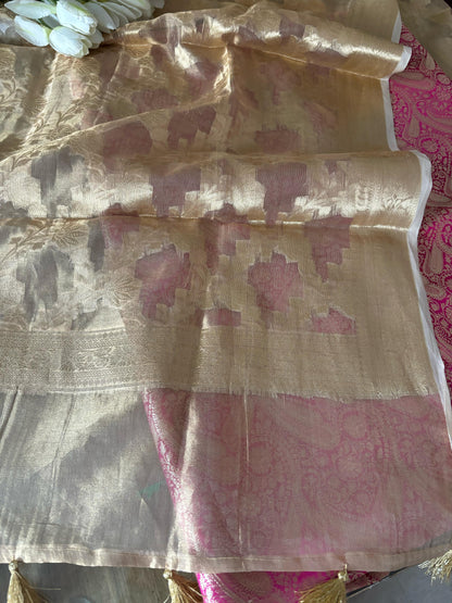 Pink Banarasi Silk Soft Brocade Flower Design Suit With Dyeable Banarasi Handloom Pure Tissue Silk Flower Design Dupatta - Luxurion World