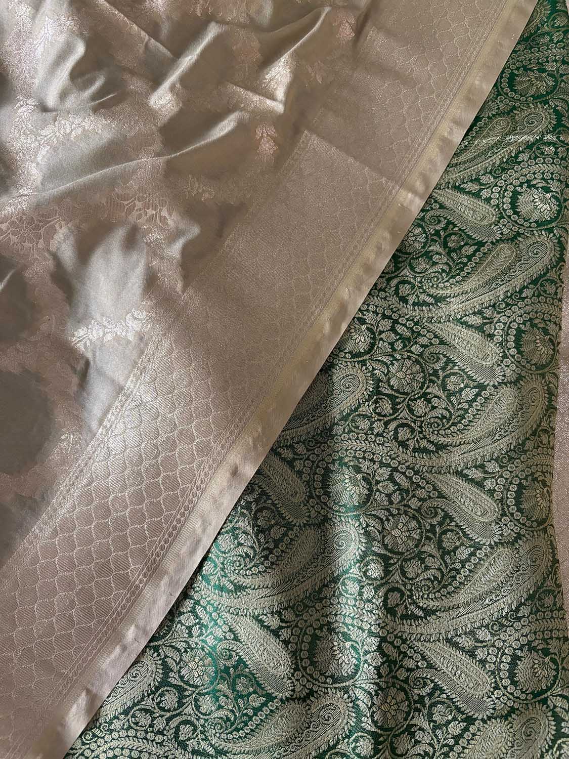 Green Banarasi Silk Soft Brocade Flower Design Suit With Pastel Banarasi Silk Dupatta - Luxurion World
