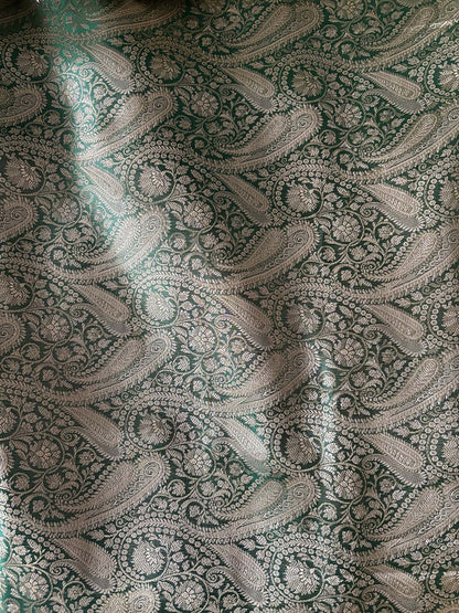 Green Banarasi Silk Soft Brocade Flower Design Suit With Pastel Banarasi Silk Dupatta - Luxurion World