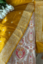 Golden Banarasi Kimkhwab Silk Suit With Yellow Banarasi Katan Silk Dupatta - Luxurion World