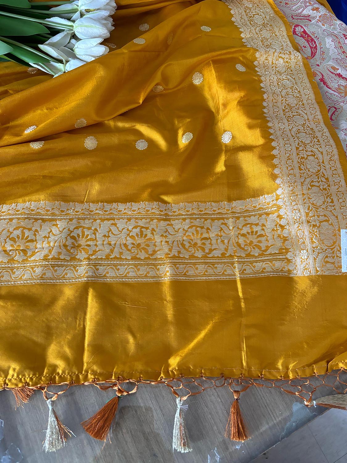 Golden Banarasi Kimkhwab Silk Suit With Yellow Banarasi Katan Silk Dupatta - Luxurion World