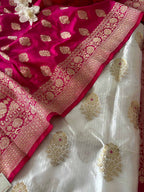 Stunning Dyeable Banarasi Handloom Pure Katan Silk Suit With Pink Banarasi Handloom Pure Katan Silk Dupatta - Luxurion World