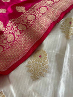 Stunning Dyeable Banarasi Handloom Pure Katan Silk Suit With Pink Banarasi Handloom Pure Katan Silk Dupatta - Luxurion World