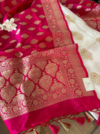 Stunning Dyeable Banarasi Handloom Pure Katan Silk Suit With Pink Banarasi Handloom Pure Katan Silk Dupatta - Luxurion World