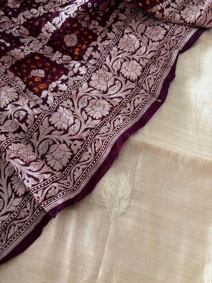 Elegant Pastel Banarasi Handloom Chiniya Silk Suit With Maroon Banarasi Bandhani Pure Georgette Dupatta - Luxurion World