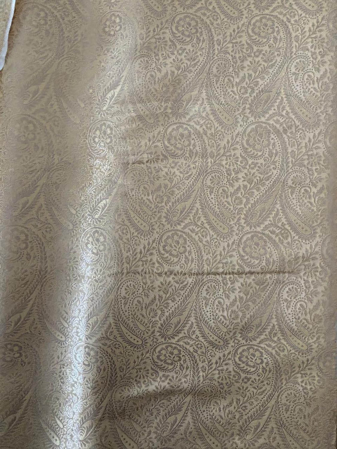 Golden Banarasi Silk Soft Brocade Flower Design Suit With White Handloom Banarasi Pure Katan Silk Dupatta - Luxurion World