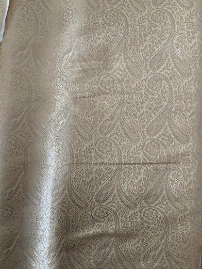 Golden Banarasi Silk Soft Brocade Flower Design Suit With White Handloom Banarasi Pure Katan Silk Dupatta - Luxurion World