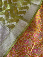 Yellow Banarasi Silk Tanchui Suit With Green Banarasi Organza Dupatta - Luxurion World