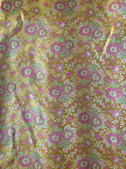 Yellow Banarasi Silk Tanchui Suit With Green Banarasi Organza Dupatta - Luxurion World