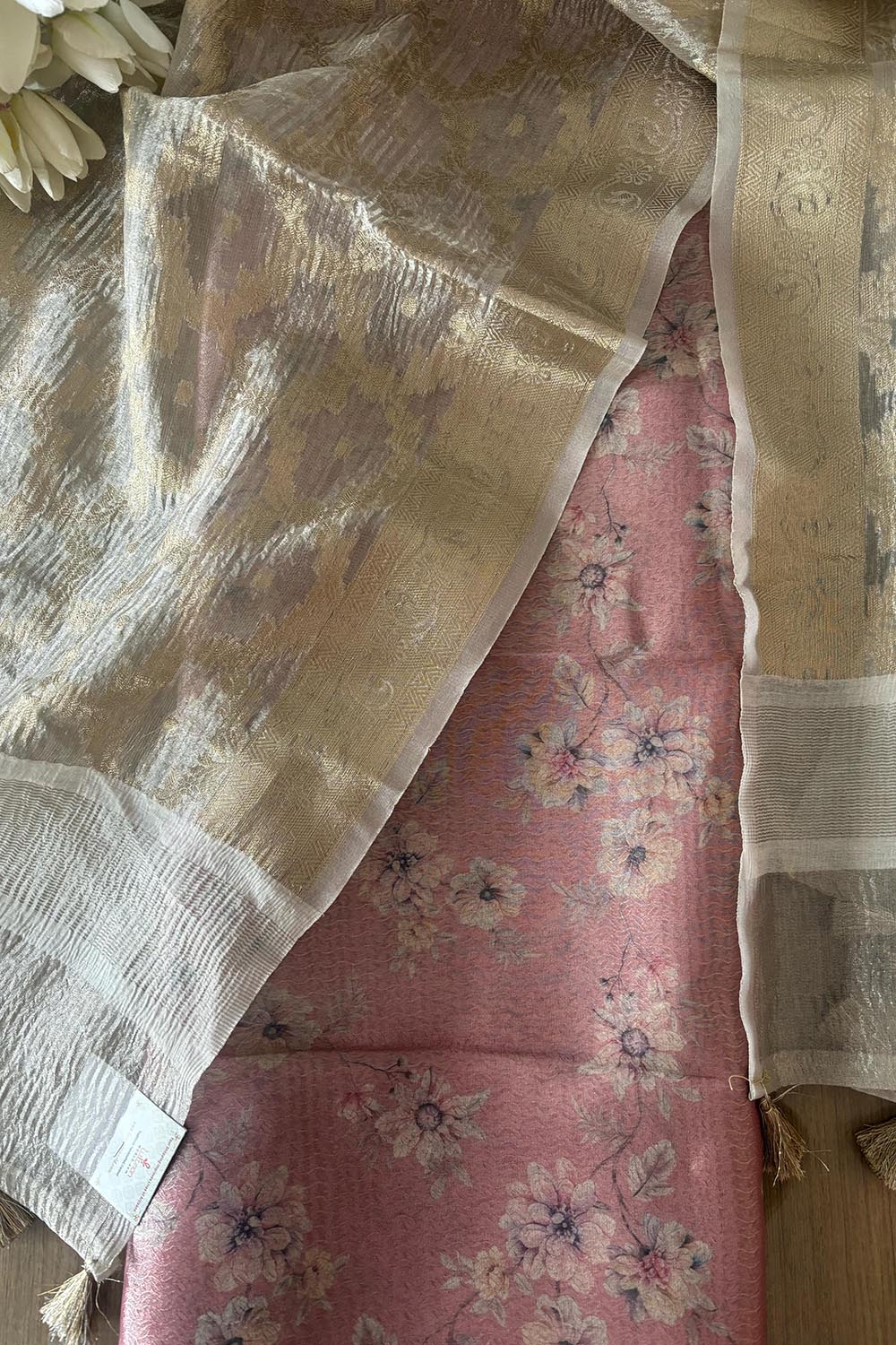 Pretty in Pink: Digital Printed Tissue Organza Suit With Dyeable Banarasi Tissue Silk Flower Design Dupatta - Luxurion World