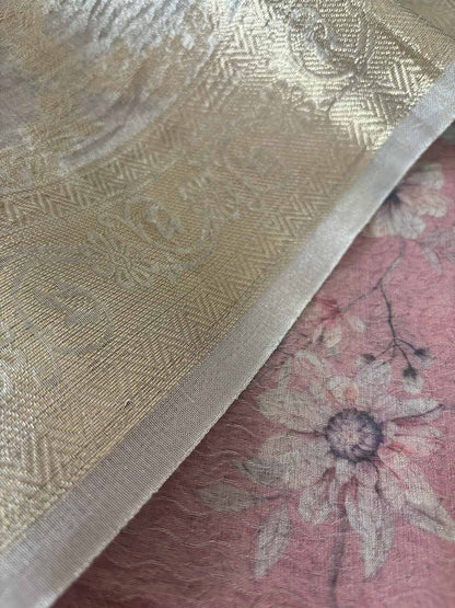 Pretty in Pink: Digital Printed Tissue Organza Suit With Dyeable Banarasi Tissue Silk Flower Design Dupatta - Luxurion World