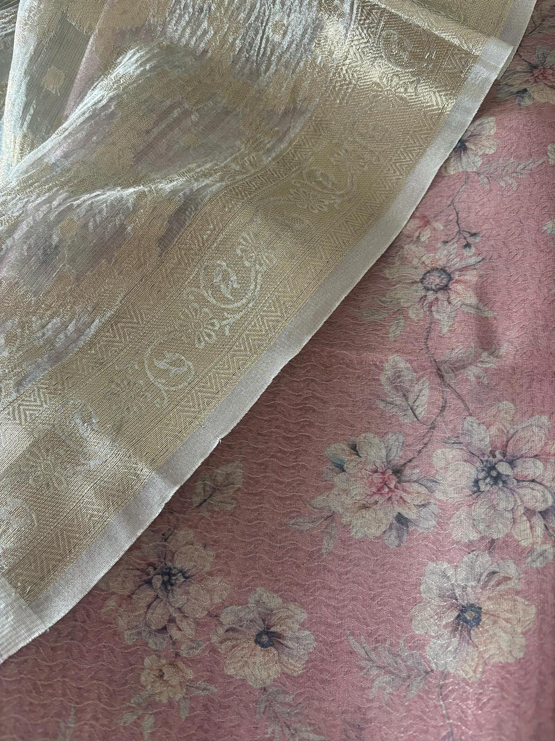 Pretty in Pink: Digital Printed Tissue Organza Suit With Dyeable Banarasi Tissue Silk Flower Design Dupatta - Luxurion World