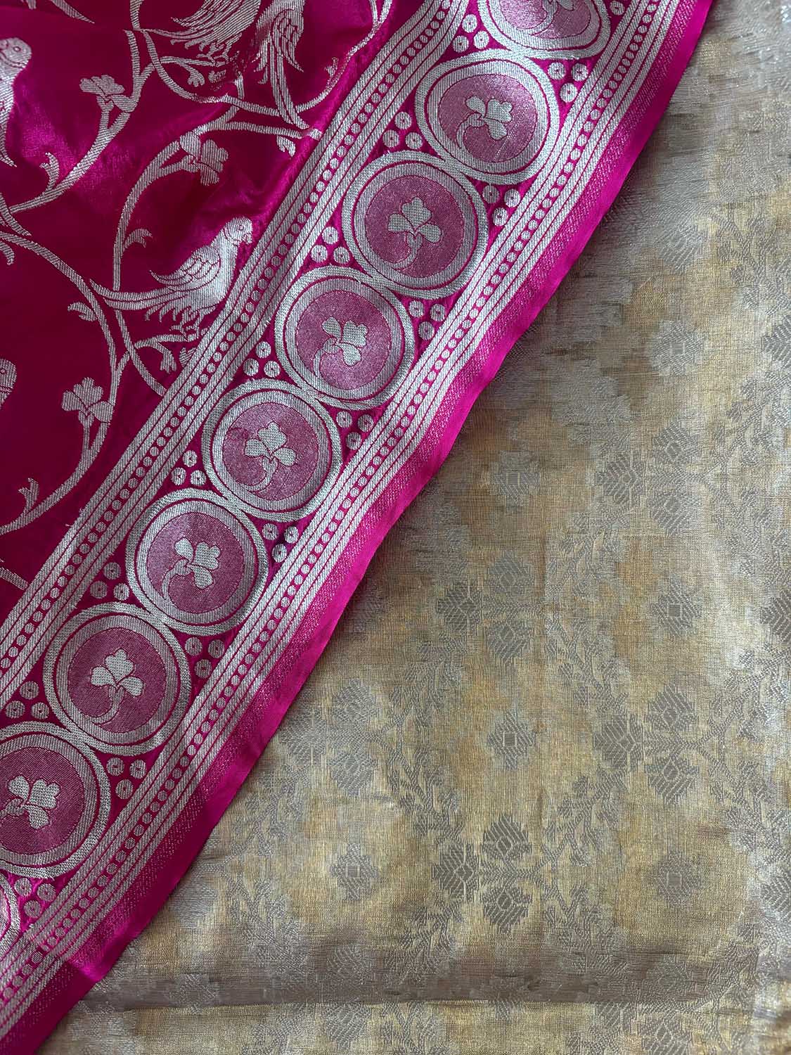 Dyeable Banarasi Pure Tissue Silk Suit With Pink Banarasi Silk Parrot Design Dupatta - Luxurion World