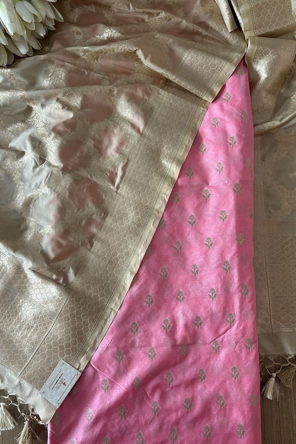 Elegant Pink Banarasi Dupion Silk Suit With Pastel Banarasi Silk Dupatta - Luxurion World