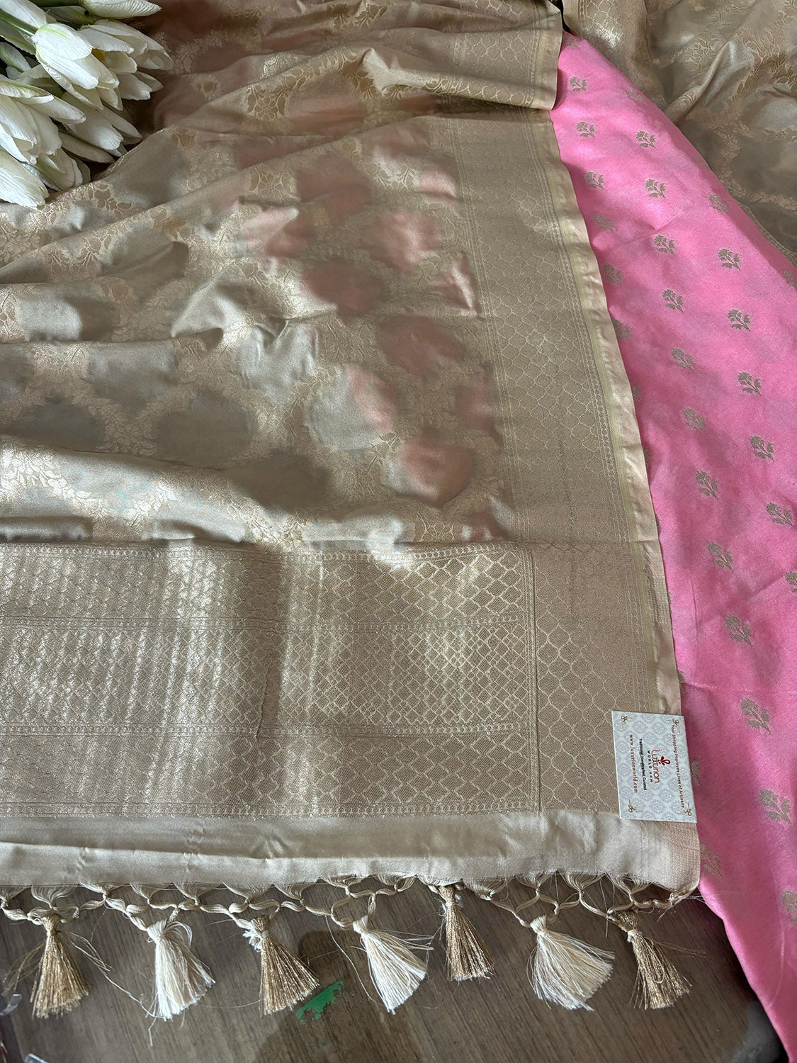 Elegant Pink Banarasi Dupion Silk Suit With Pastel Banarasi Silk Dupatta - Luxurion World