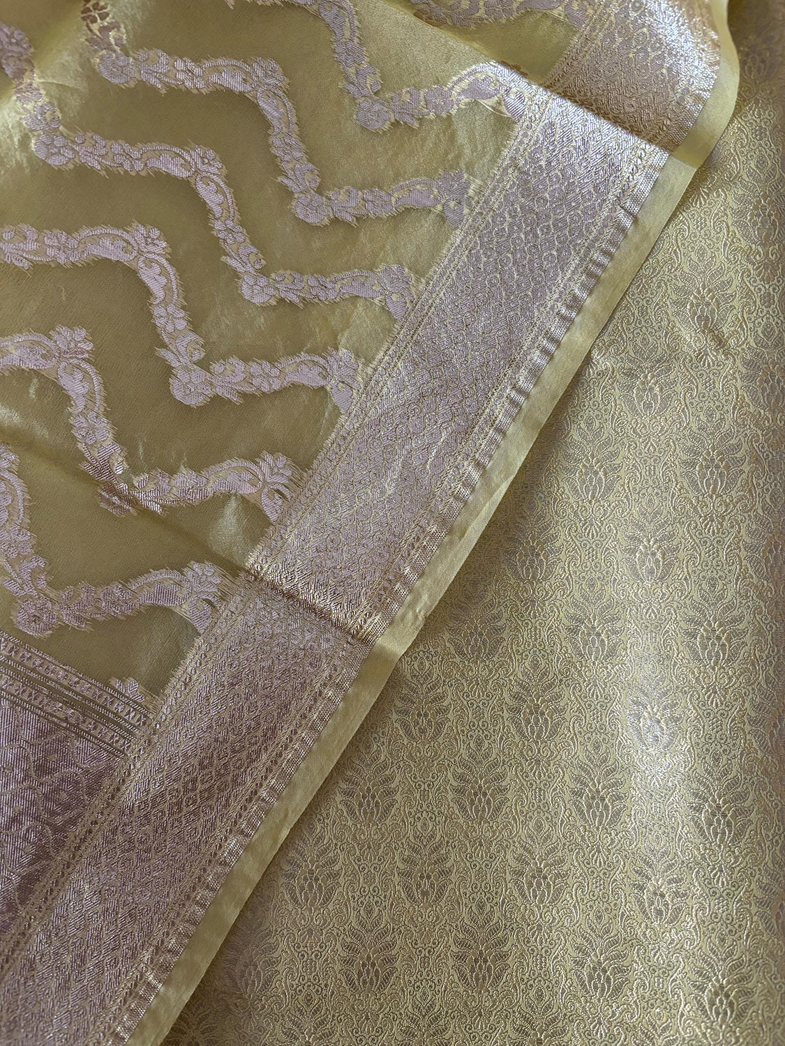 Green Banarasi Brocade Silk Suit With Yellow Banarasi Organza Dupatta - Luxurion World