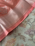 Stunning Green Digital Printed Tissue Organza Suit With Peach Banarasi Silk Dupatta - Luxurion World
