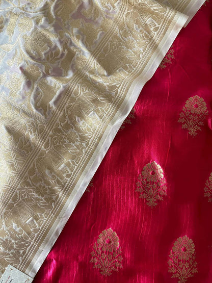 Exquisite Pink Banarasi Handloom Pure Katan Silk Suit With Pastel Banarasi Silk Shikargah Dupatta - Luxurion World