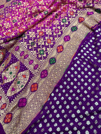 Stunning Purple Banarasi Pure Georgette Suit With Pink And Purple Banarasi Bandhani Pure Georgette Meenakari Dupatta - Luxurion World