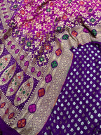 Stunning Purple Banarasi Pure Georgette Suit With Pink And Purple Banarasi Bandhani Pure Georgette Meenakari Dupatta - Luxurion World