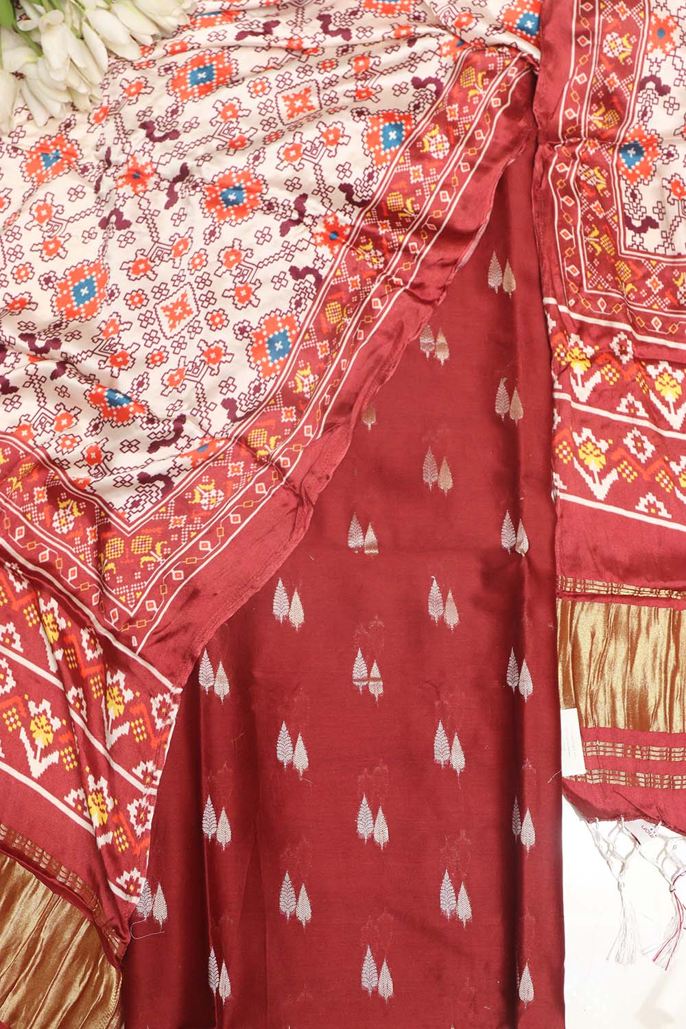 Maroon Banarasi Chanderi Silk Sona Roopa Design Suit With Multicolor Digital Printed Floral And Pichwai Design Modal Silk Dupatta - Luxurion World