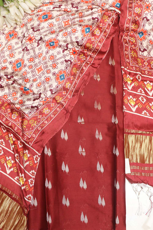 Maroon Banarasi Chanderi Silk Sona Roopa Design Suit With Multicolor Digital Printed Floral And Pichwai Design Modal Silk Dupatta - Luxurion World