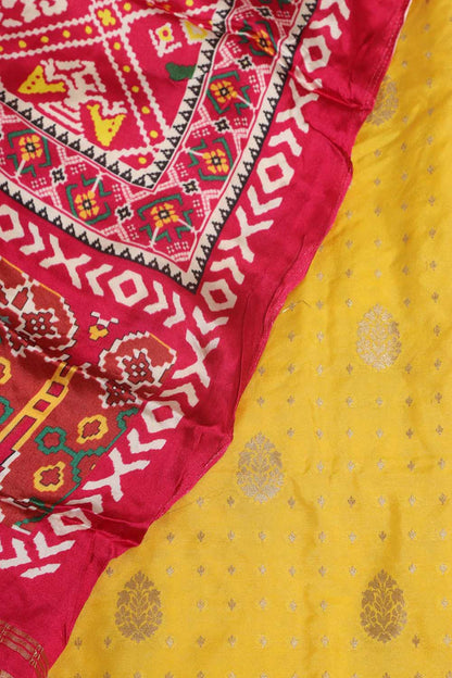 Yellow Banarasi Silk Suit With Pink Digital Printed Patola Design Modal Silk Dupatta - Luxurion World